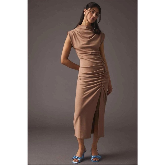 NWT Anthropologie The Maya Ruched Cowl-Neck Dress - Medium Petite - Picture 1 of 13